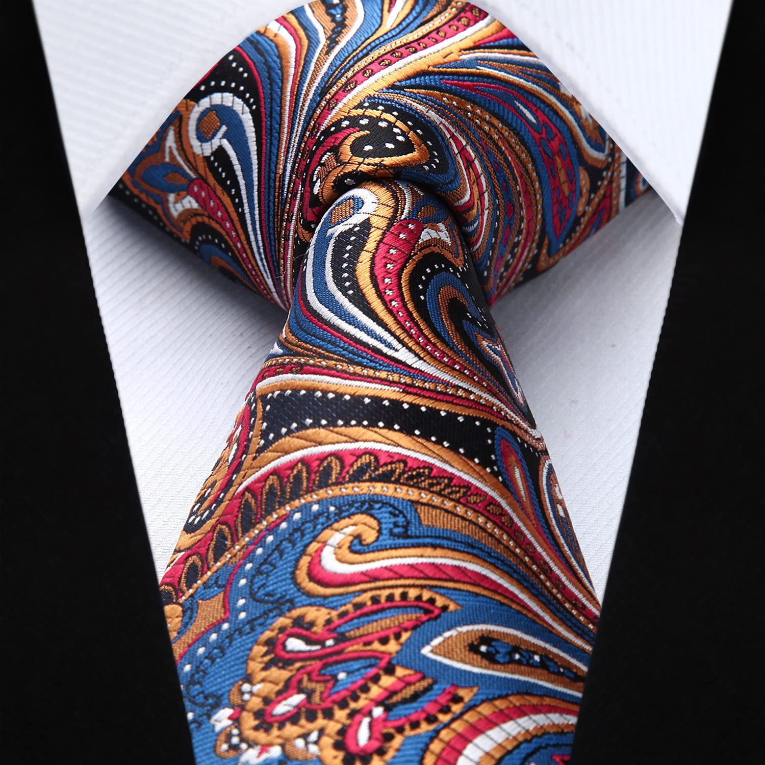 Paisley Floral Tie Handkerchief Set - ORANGE/NAVY BLUE