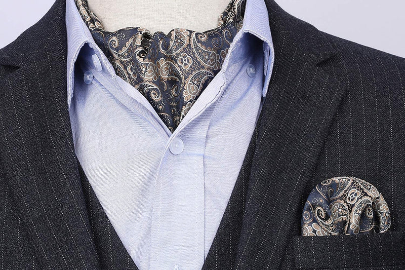 Paisley Ascot Cravat Scarf A Navy Beige