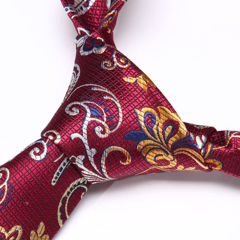 Paisley Floral Tie Handkerchief Set - BURGUNDY/YELLOW