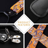 Floral Paisley Suspender Pre Tied Bow Tie Handkerchief D2 Orange Blue White