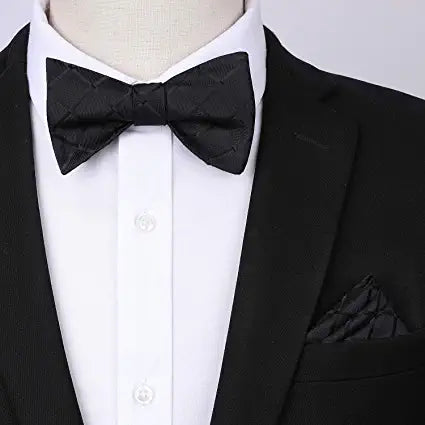 Plaid Suspender Bow Tie Handkerchief Black Plaid