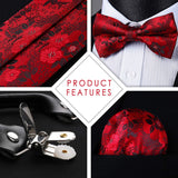 Paisley Floral Suspender Pre Tied Bow Tie Handkerchief A1 Red Black