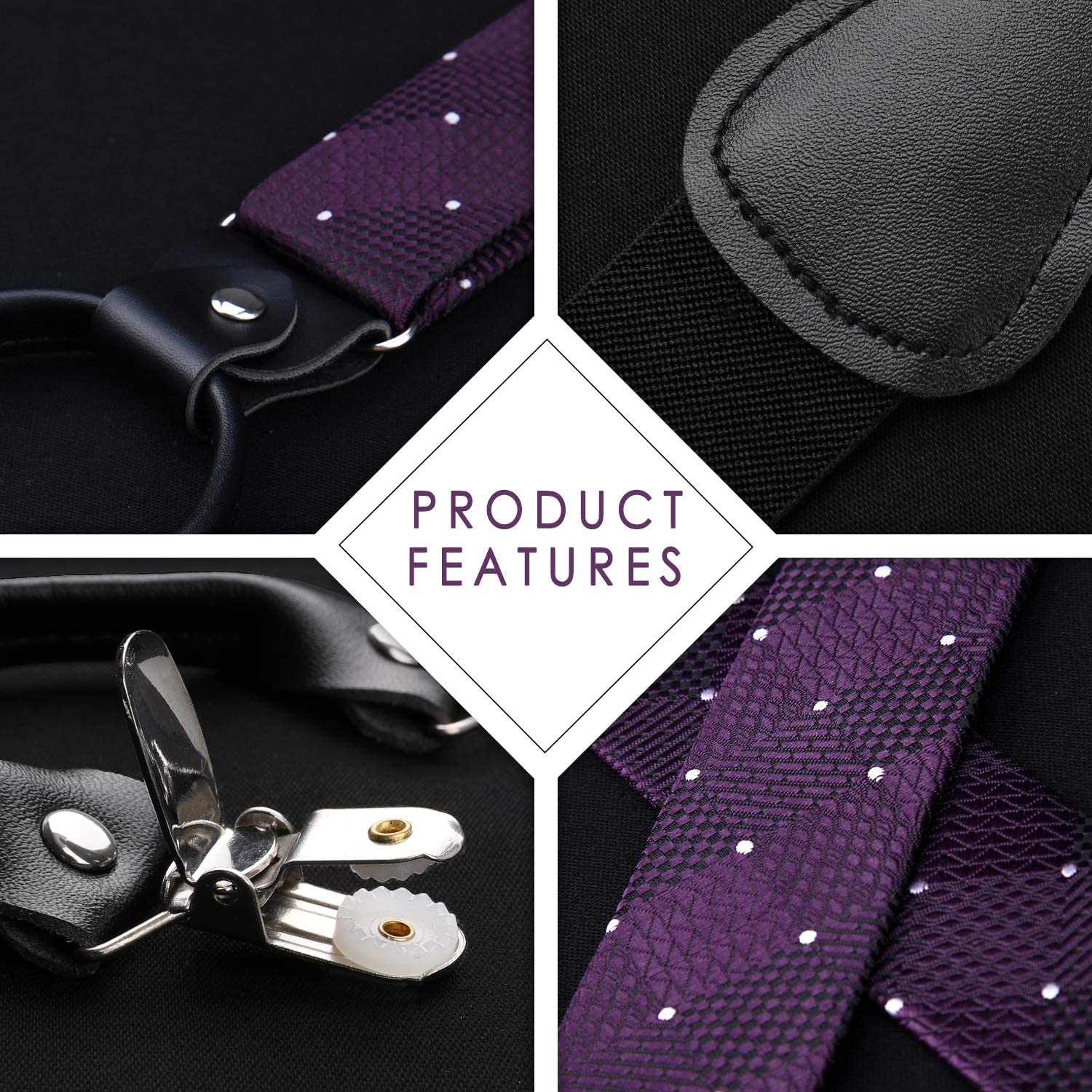 Plaid Dot Suspender Pre Tied Bow Tie Handkerchief 1 Black