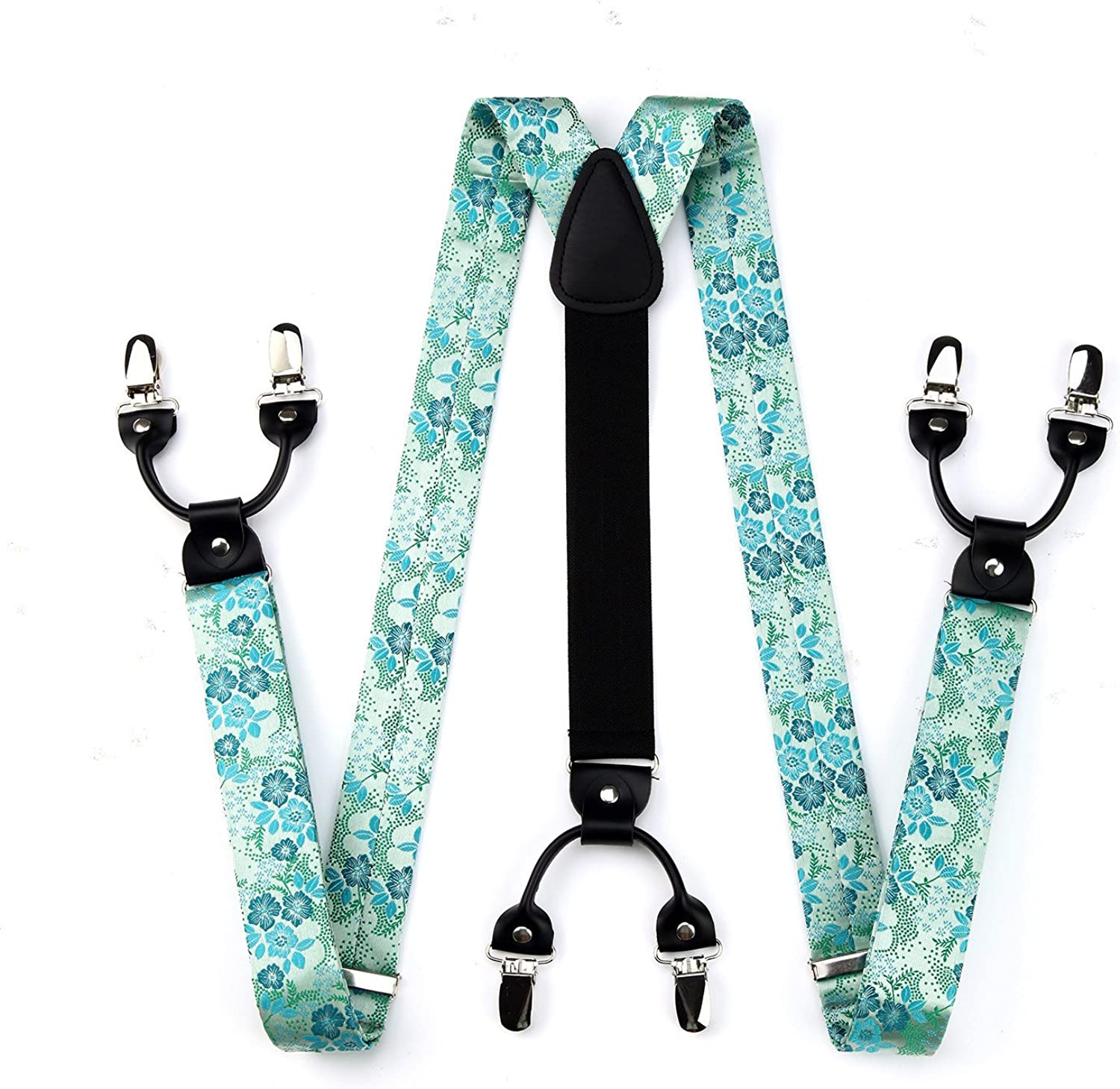 Paisley Floral Suspender Bow Tie Handkerchief 9 Green Turquoise