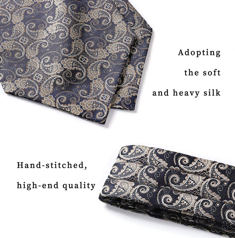 Paisley Ascot Cravat Scarf A Navy Beige