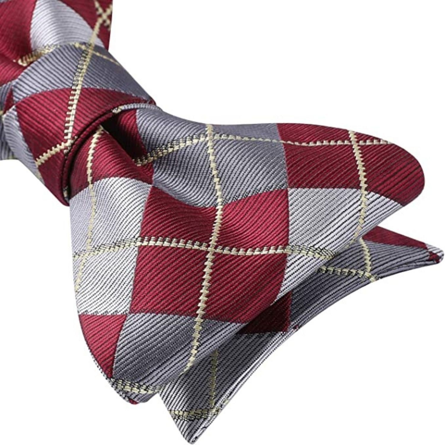 Plaid Bow Tie & Pocket Square - A-BURGUNDY/GRAY