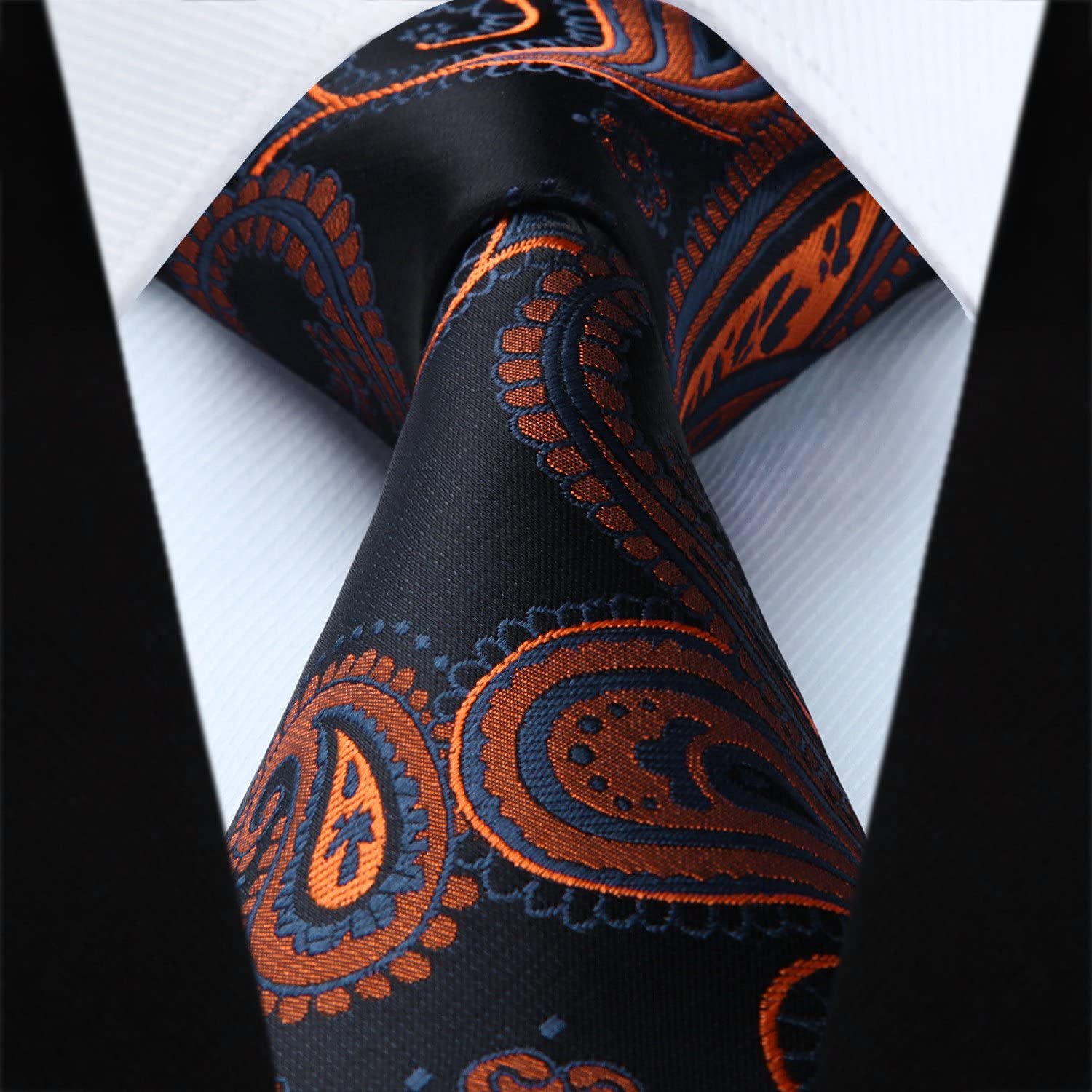 Paisley Floral Tie Handkerchief Set - BLACK/ORANGE