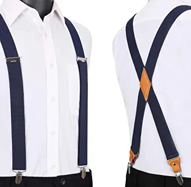 X Shaped Adjustable Suspender With 4 Clips Navy Blue 1