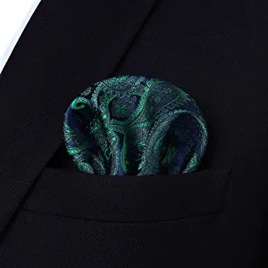 Floral Paisley Suspender Pre Tied Bow Tie Handkerchief 9 Green Navy Blue 02