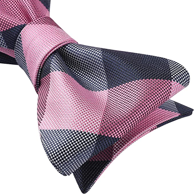 Plaid Bow Tie & Pocket Square - E-PINK / NAVY BLUE