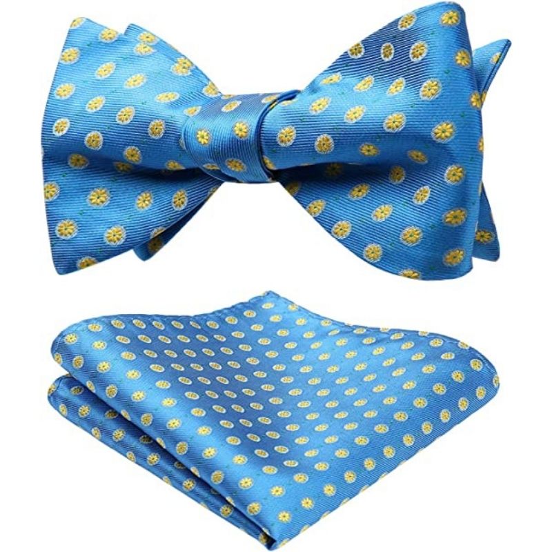 Floral Bow Tie & Pocket Square - A-BLUE/YELLOW