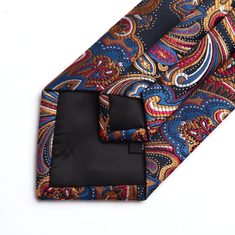 Paisley Floral Tie Handkerchief Set - ORANGE/NAVY BLUE