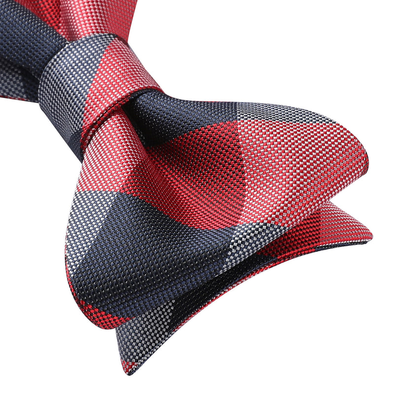 Plaid Bow Tie & Pocket Square Sets - E-NAVY BLUE/RED