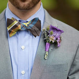 Plaid Bow Tie & Pocket Square Sets - B-YELLOW/BROWN