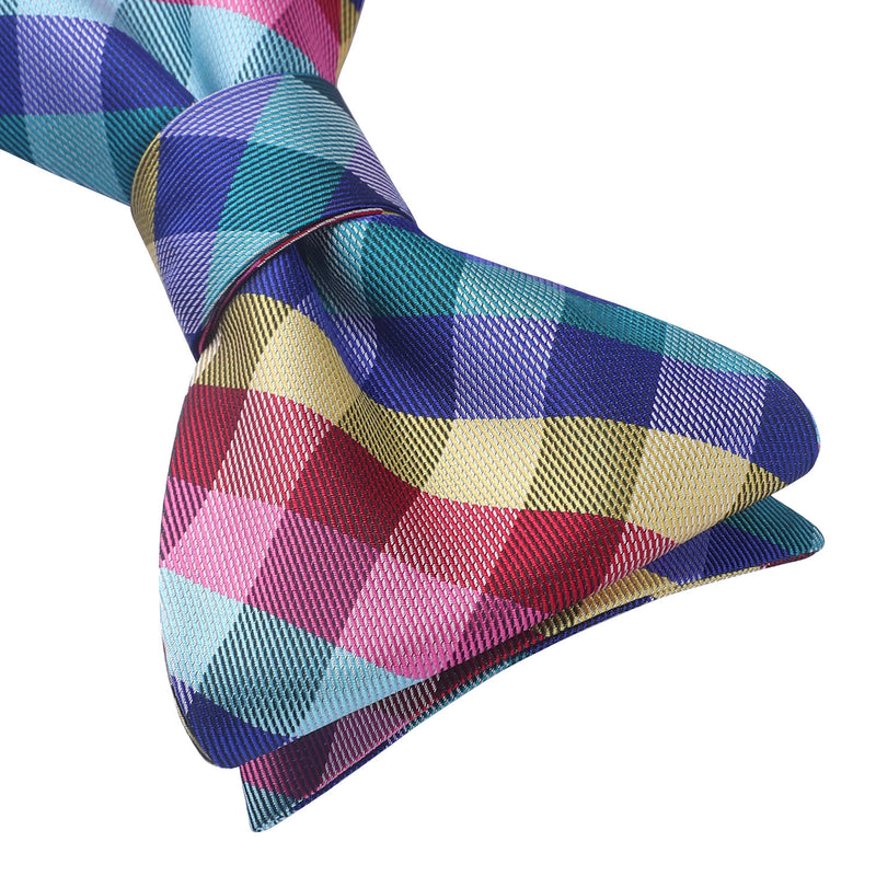 Plaid Bow Tie & Pocket Square Sets - D-YELLOW/BLUE/RED