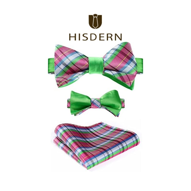 Plaid Bow Tie & Pocket Square - B-PINK