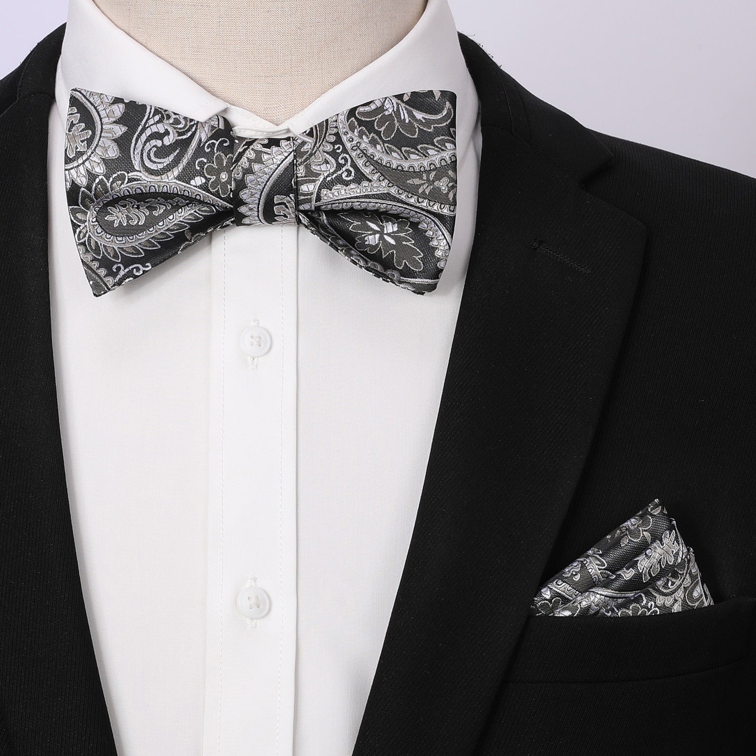 Paisley Bow Tie & Pocket Square - B-DEEP GRAY