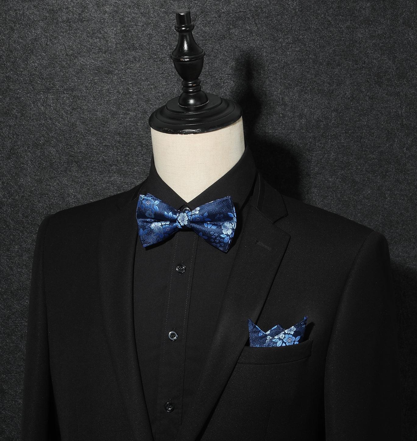 Paisley Pre-Tied Bow Tie & Pocket Squaret - A-BLUE 2