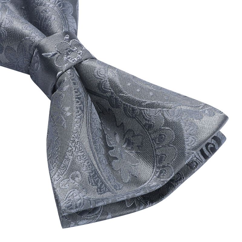 Paisley Pre-Tied Bow Tie & Pocket Square - GREY 2