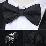 Paisley Pre-Tied Bow Tie & Pocket Square - BLACK