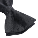 Paisley Pre-Tied Bow Tie & Pocket Square - BLACK