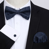 Paisley Pre-Tied Bow Tie & Pocket Square - A01 - NAVY BLUE