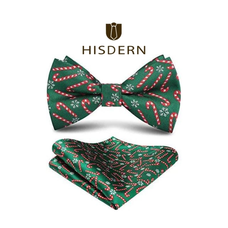 Christmas Bow Tie Pocket Square 02 Green Red White
