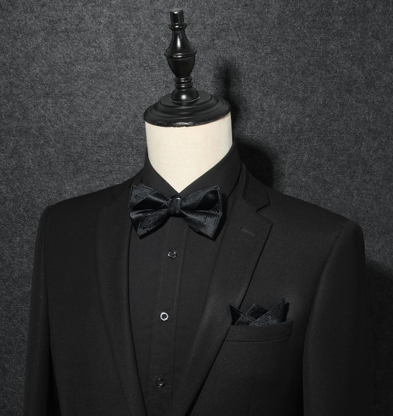 Paisley Pre-Tied Bow Tie & Pocket Square - H-BLACK1