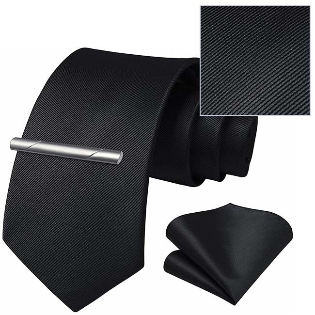Solid Tie Handkerchief Set - BLACK