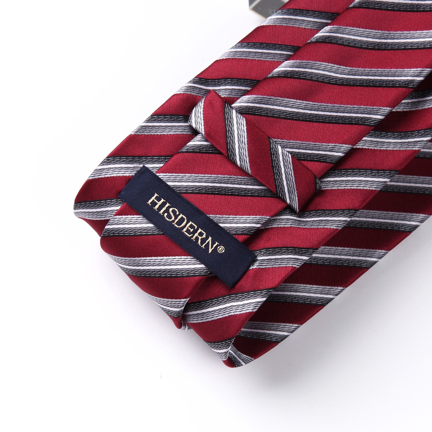 Stripe Tie Handkerchief Set - RED/SILVER