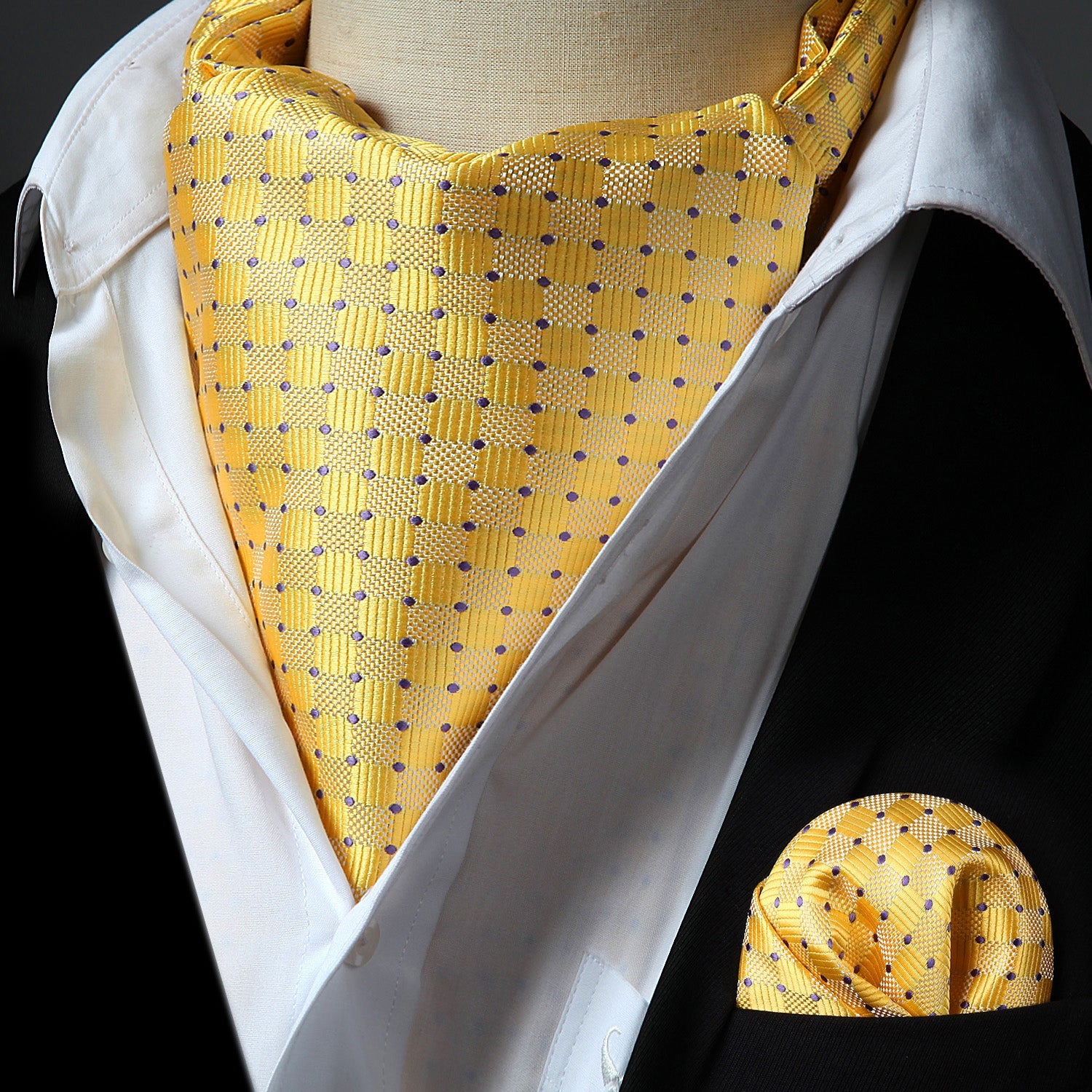Floral Paisley Ascot Cravat Scarf - B-YELLOW POLKA DOT 01