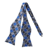 Plaid Suspender Bow Tie Handkerchief Blue Black Silver