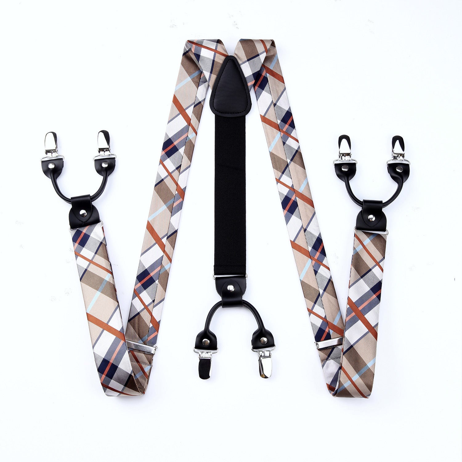 Plaid Suspender Pre Tied Bow Tie Handkerchief B3 Maroon