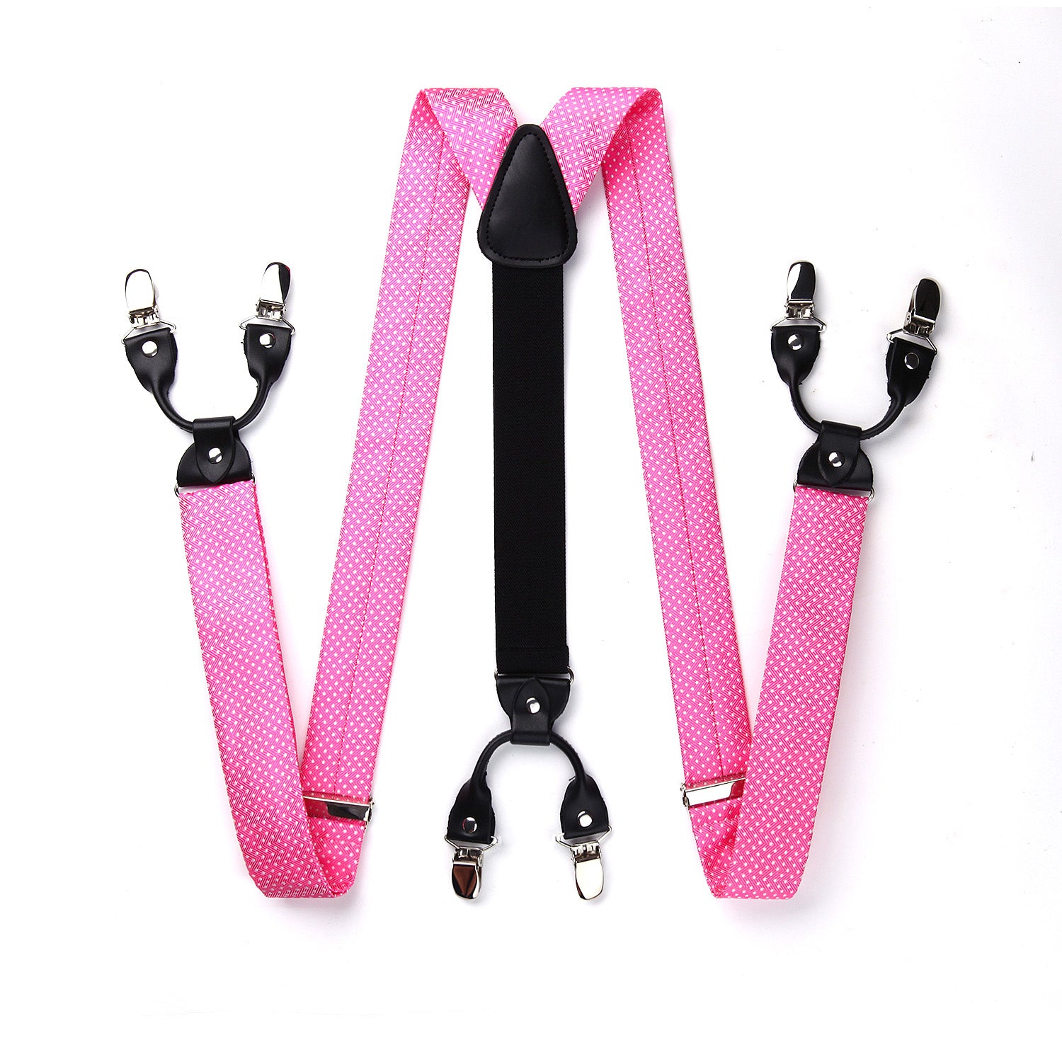 Polka Dot Suspender Pre Tied Bow Tie Handkerchief C1 Pink