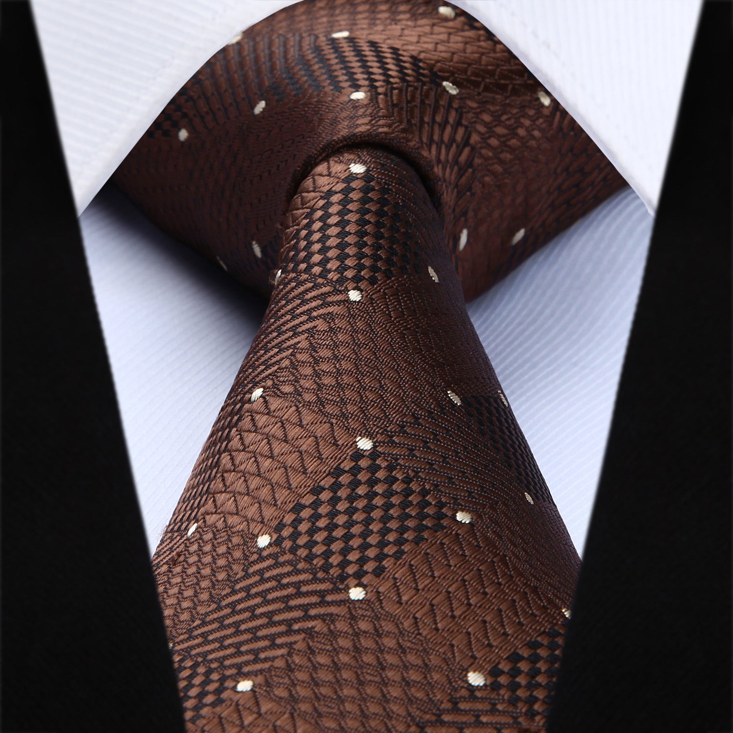 Plaid Tie Handkerchief Set - BROWN