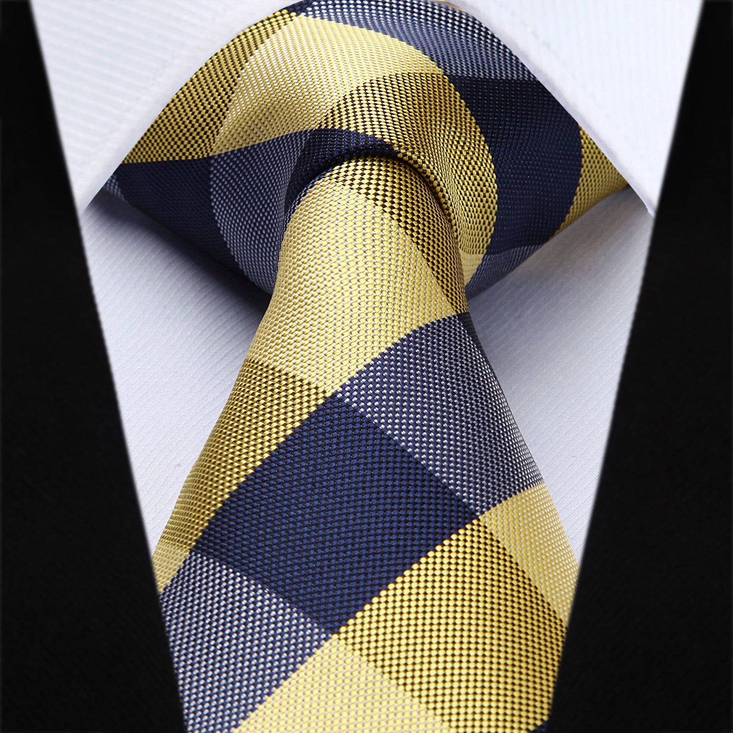 Plaid Tie Handkerchief Set - C-YELLOW