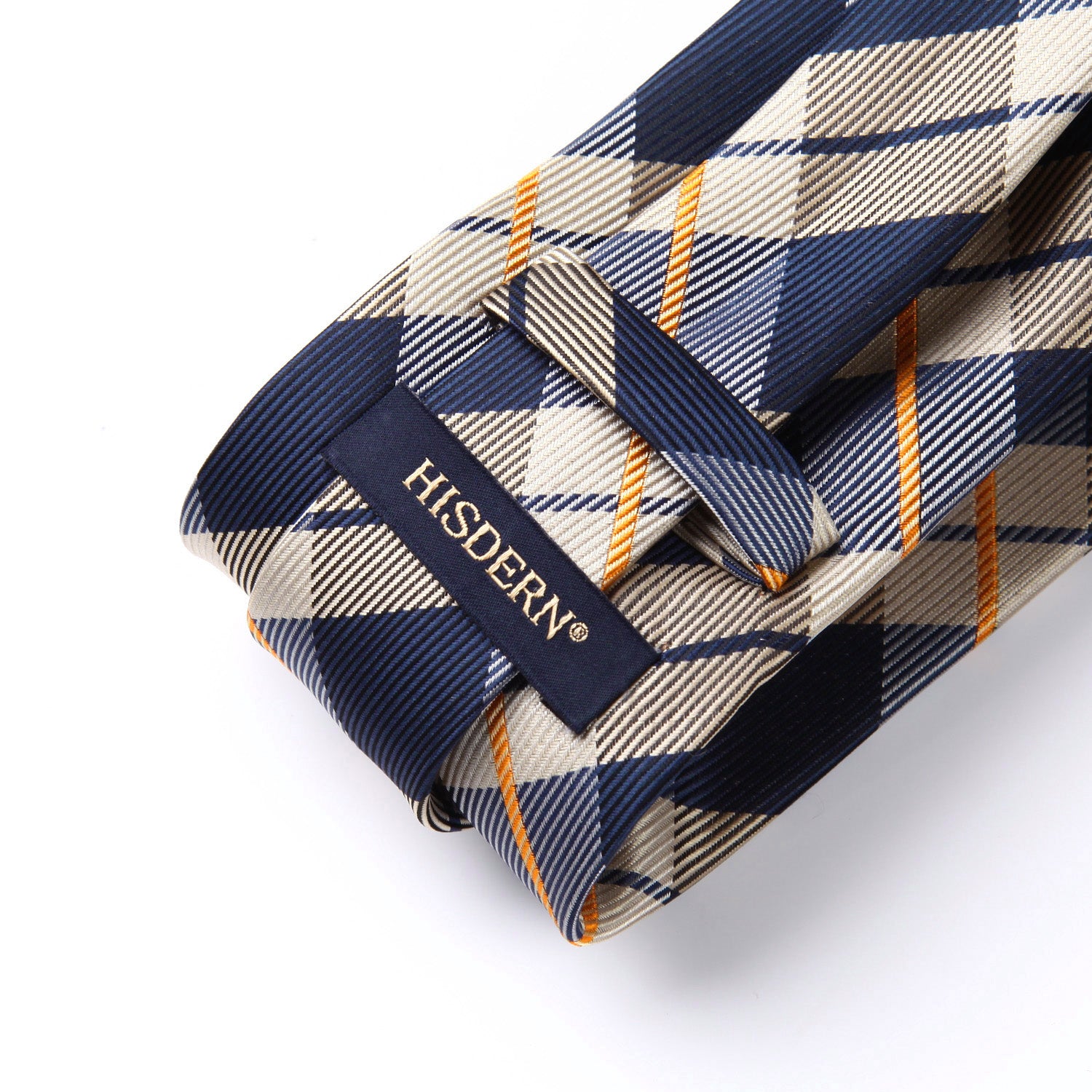 Plaid Tie Handkerchief Set - BROWN/NAVY BLUE