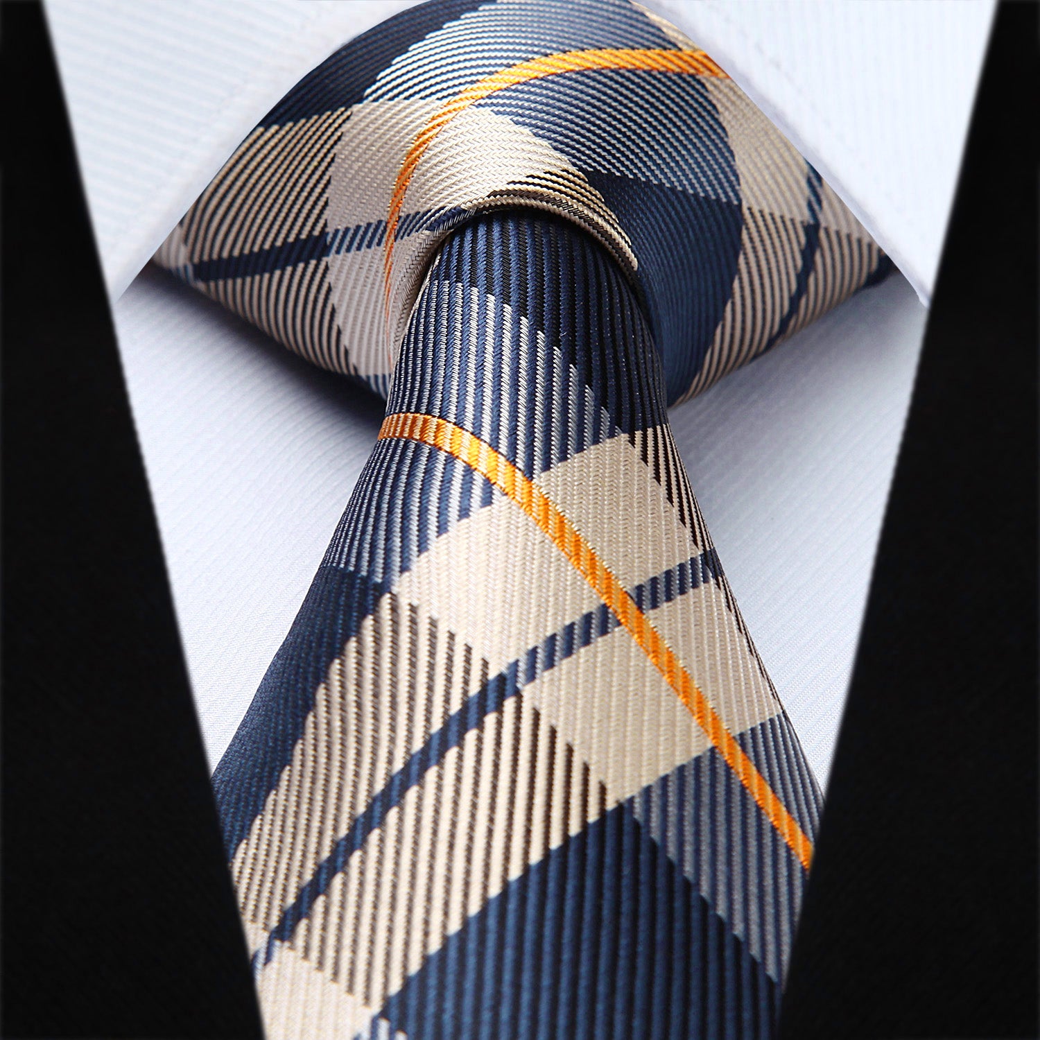 Plaid Tie Handkerchief Set - BROWN/NAVY BLUE