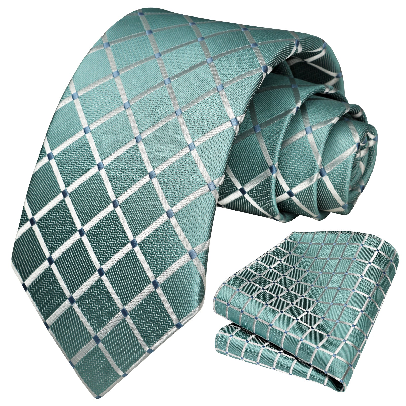 Plaid Tie Handkerchief Set - A6-AQUA
