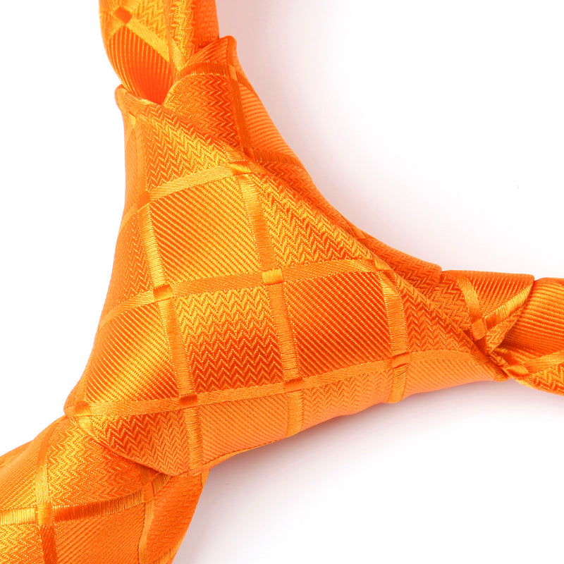 Plaid Tie Handkerchief Set - ORANGE