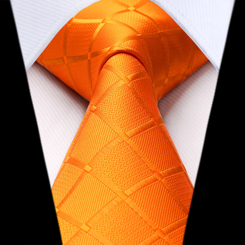 Plaid Tie Handkerchief Set - ORANGE