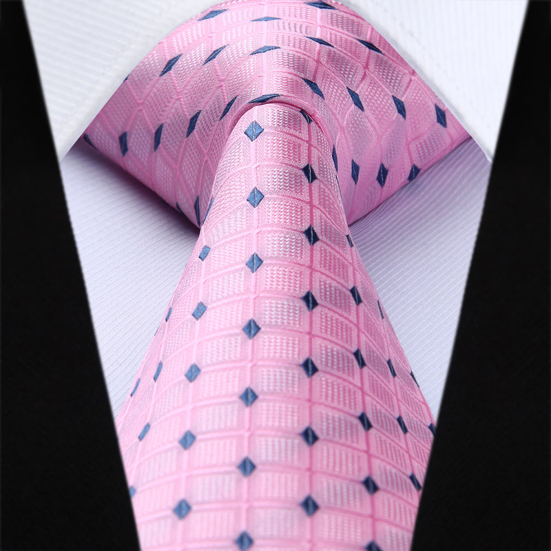 Plaid Tie Handkerchief Set - A-PINK