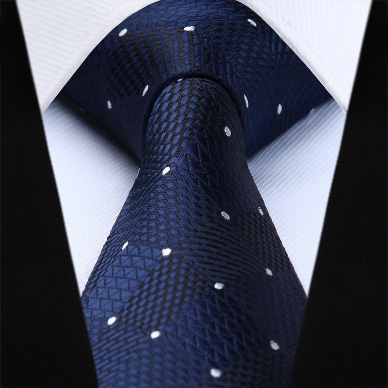 Plaid Tie Handkerchief Set - NAVY BLUE/WHITE