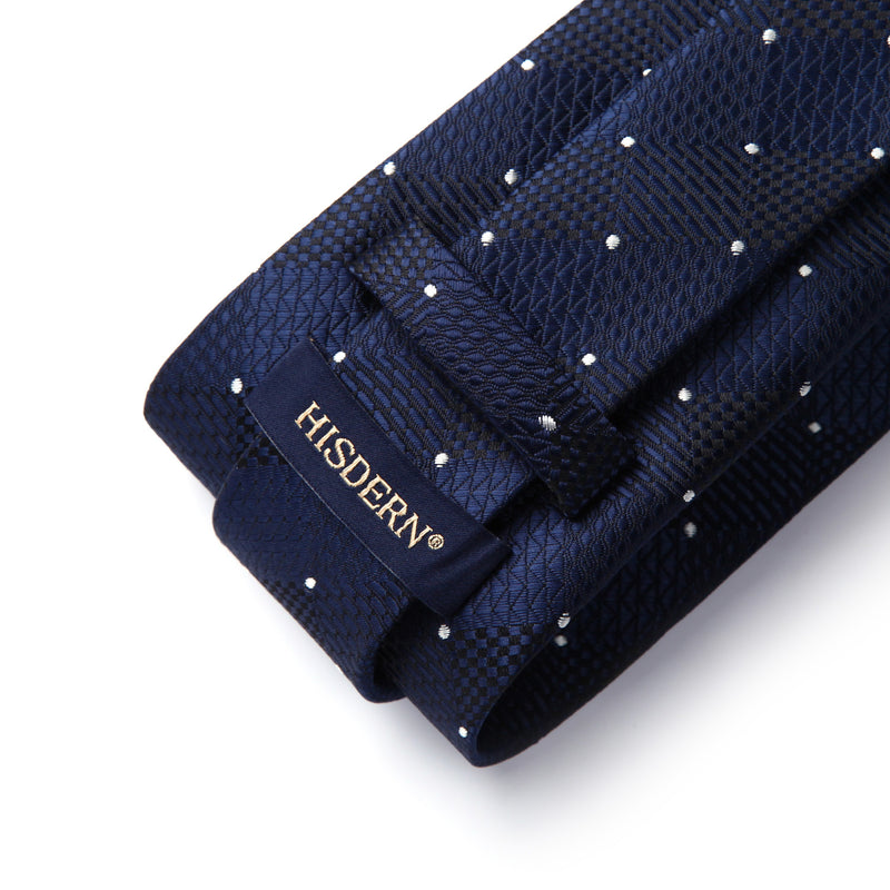 Plaid Tie Handkerchief Set - NAVY BLUE/WHITE