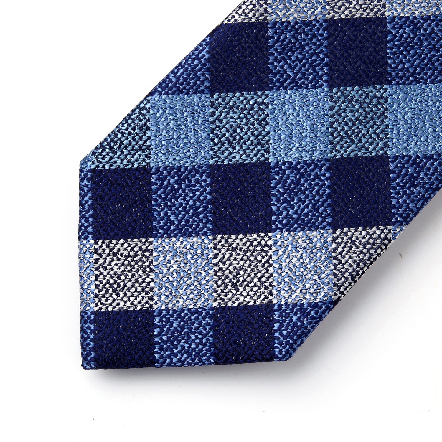 Plaid Tie Handkerchief Set - 058-NAVY BLUE/GRAY