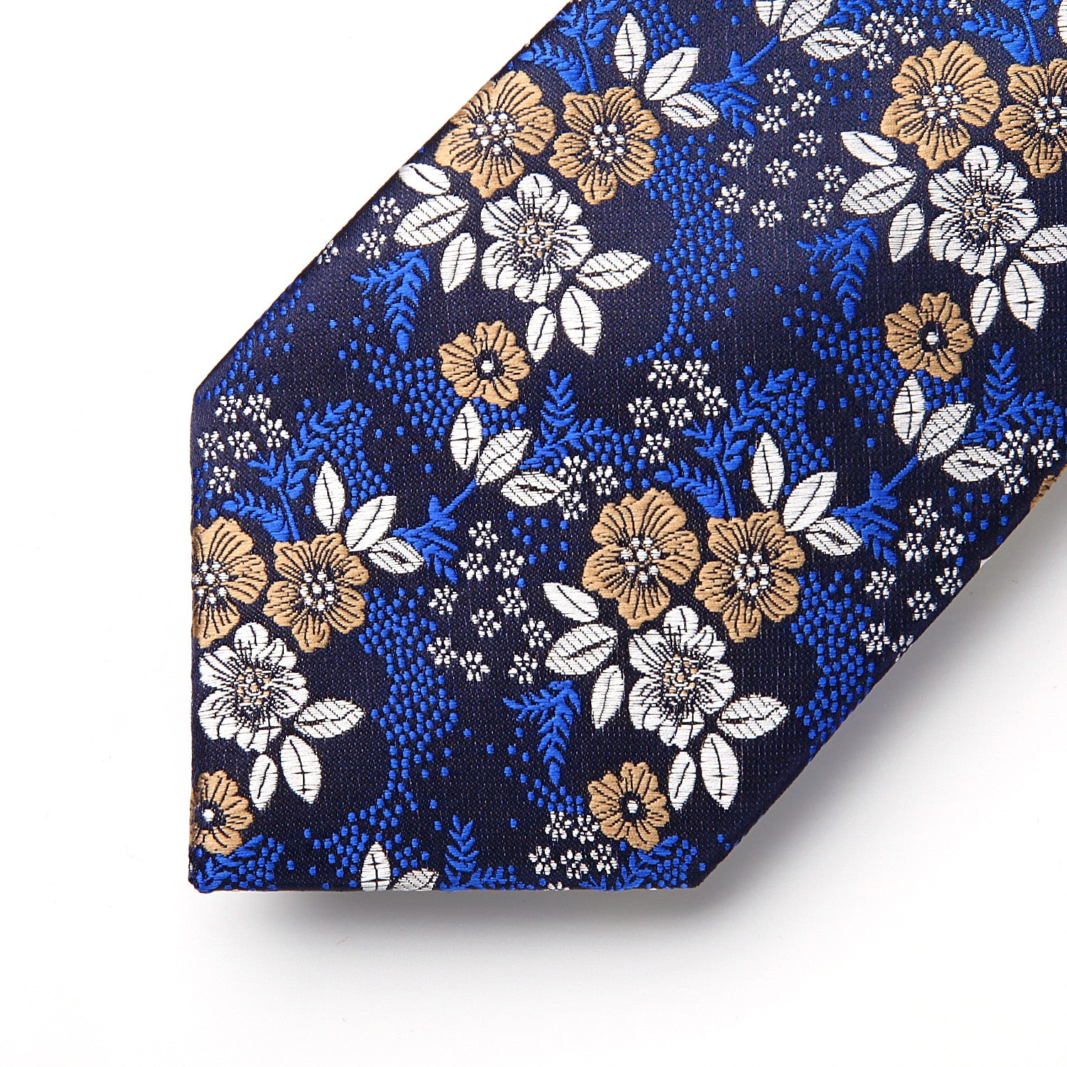 Floral 3.4 Tie Handkerchief Set - 06-NAVY BLUE/BROWN/WHITE