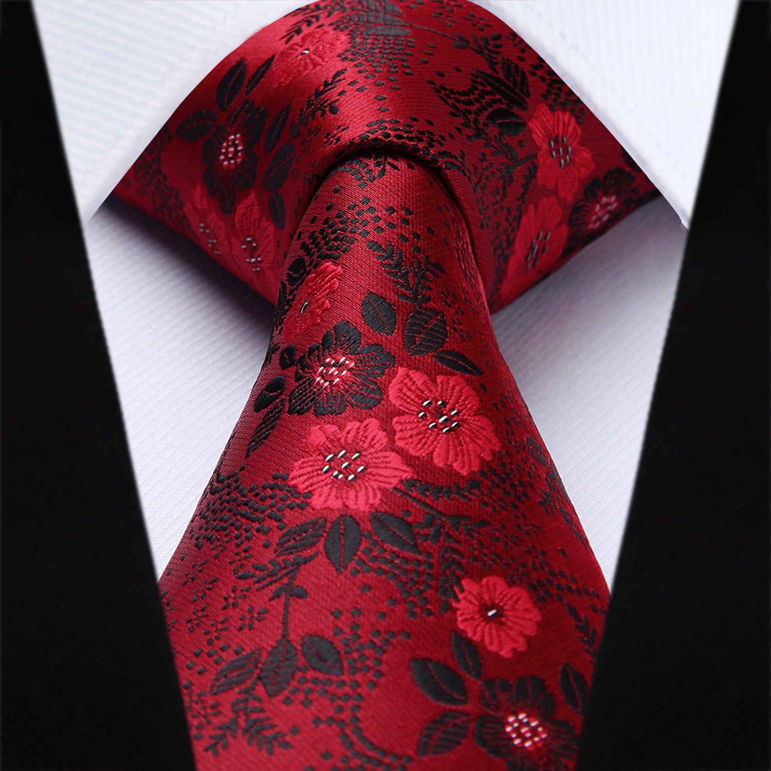 Floral Tie Handkerchief Set - B2-RED/BLACK