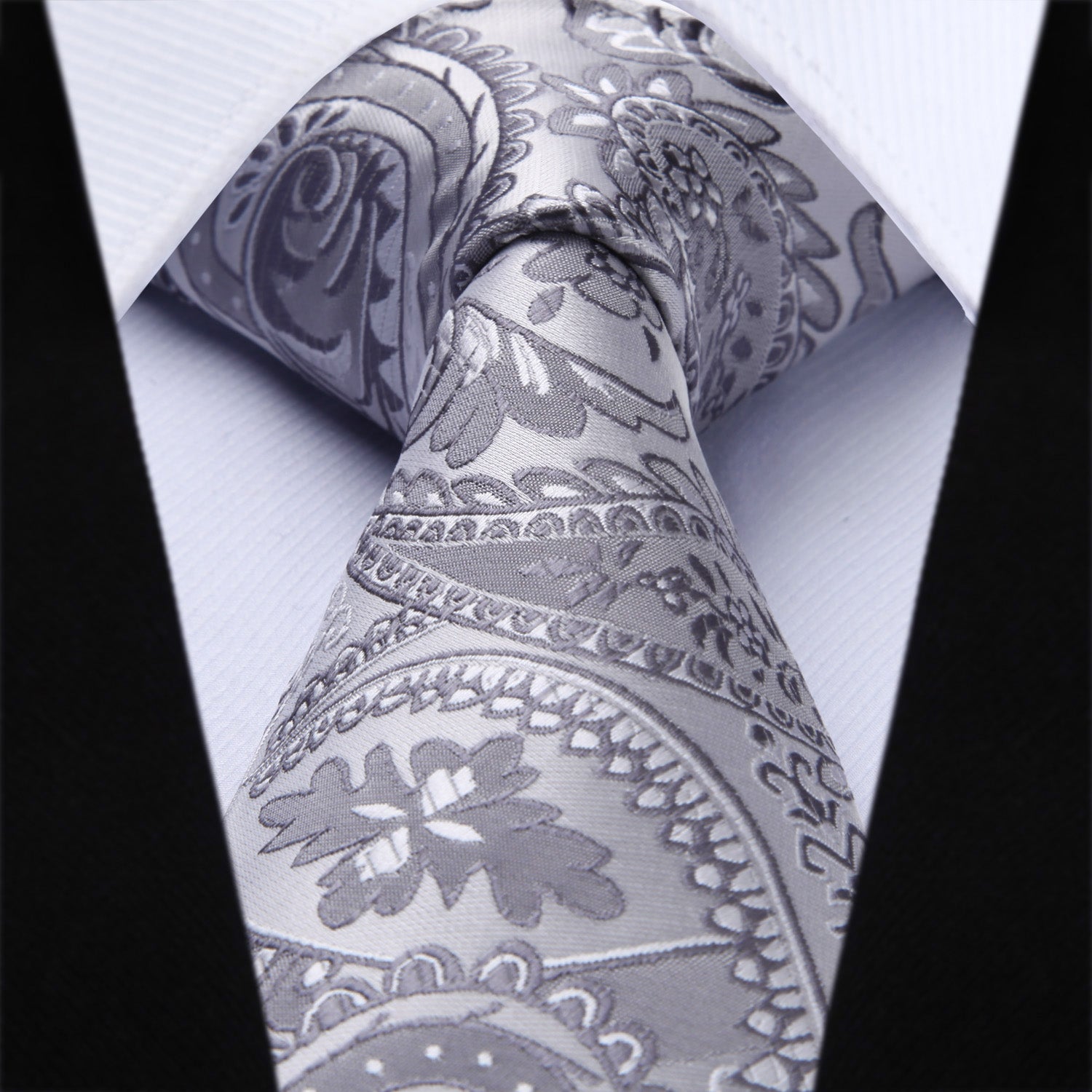Paisley Floral Tie Handkerchief Set - GRAY/WHITE