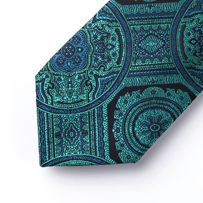 Paisley Floral Tie Handkerchief Set - AQUA/GREEN