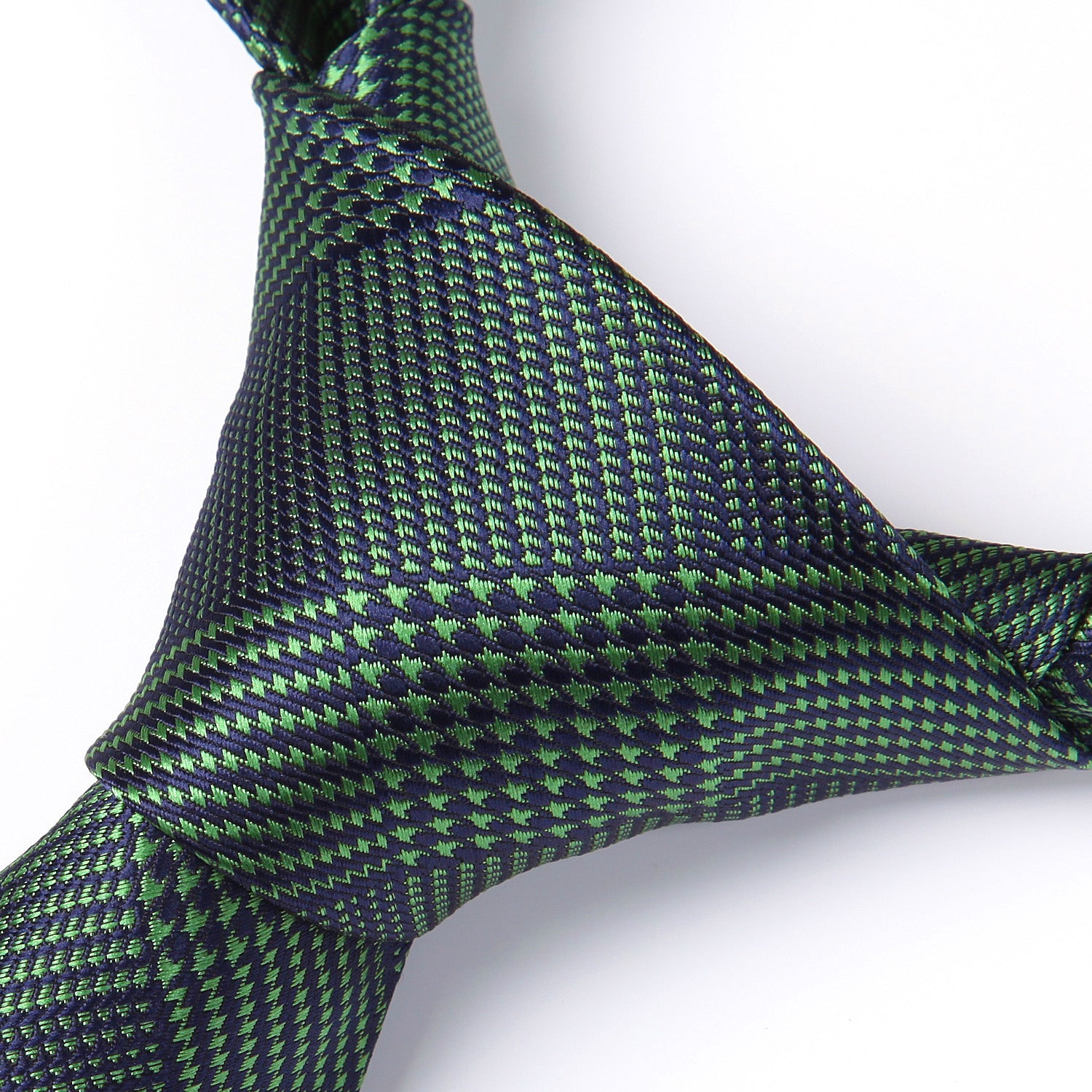 Houndstooth Tie Handkerchief Tie Set - GREEN/NAVY BLUE